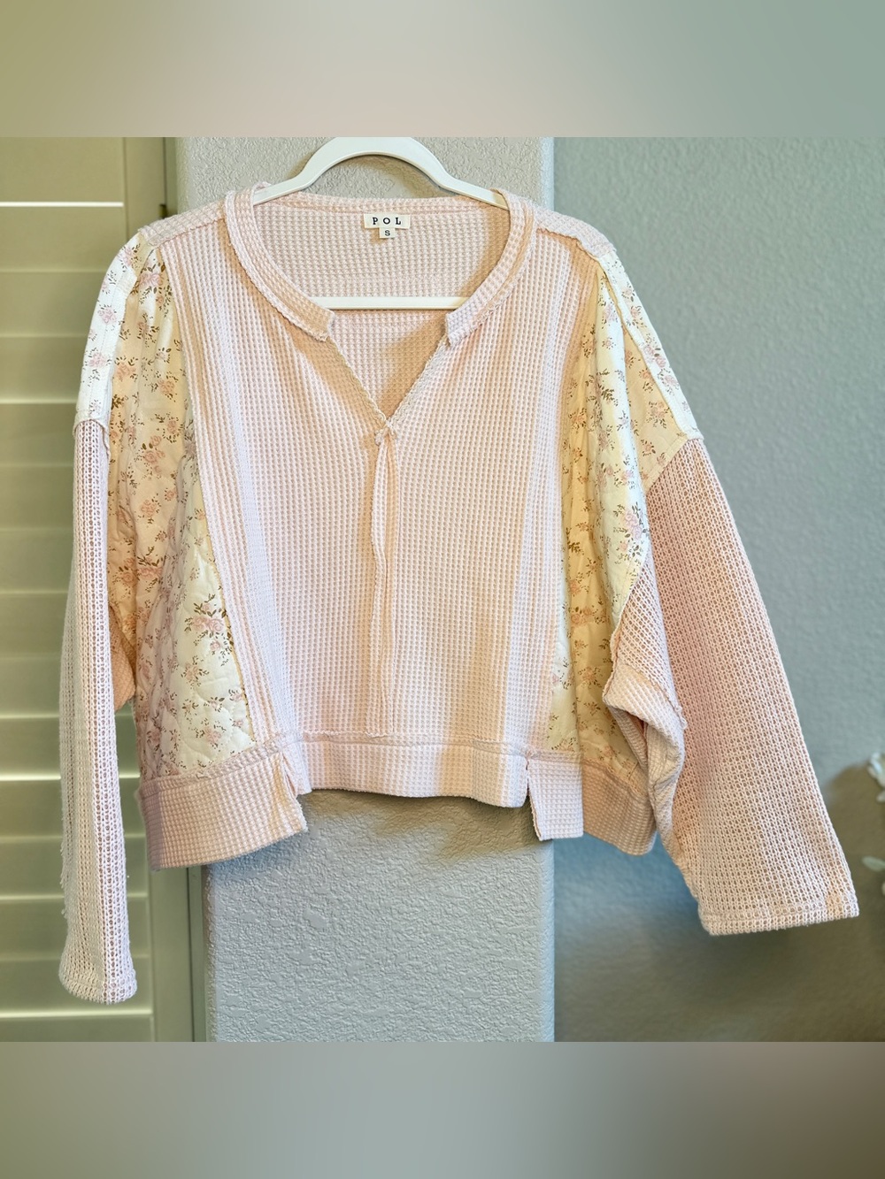 NWOT Boutique Top - Blush Pink - Size S - Quilted - Waffle - Floral - POL